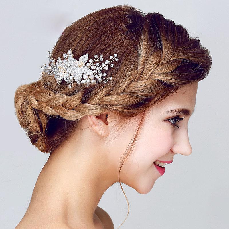 

New Pearl Flower Bride Headdress Hair Comb Hand Made Hair Ornaments Female Wedding Dress Accessories Charm Women Fine Jewelry