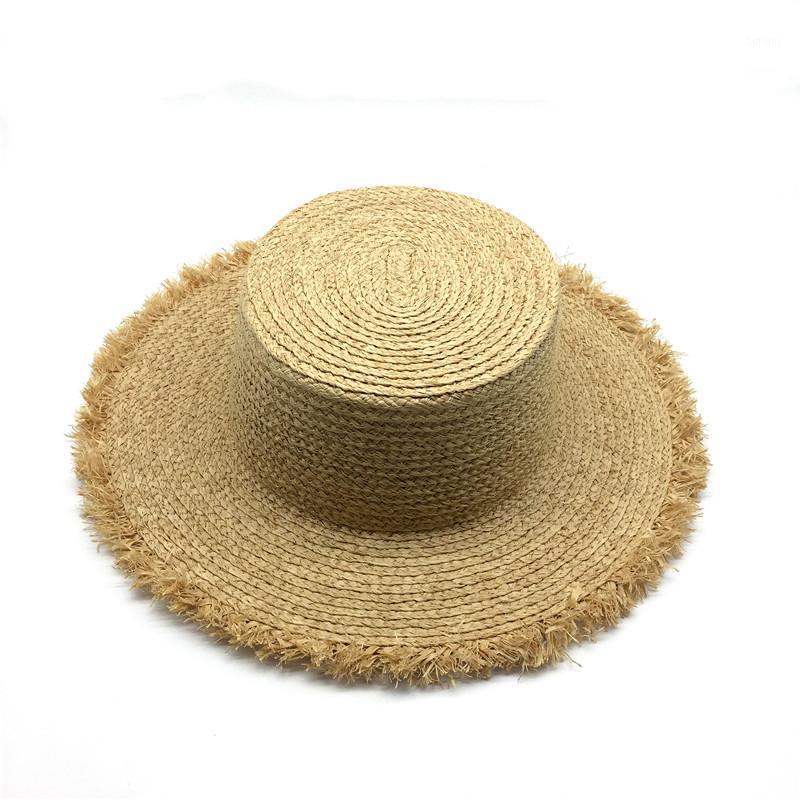 

Girls Plain Real Braided Straw Hat Women Summer Beach Hat Natural Raffia Boater Straw with Tassel Brim1, Natutal