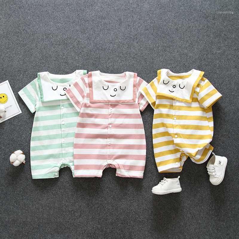 

1st birthday Newborn baby girls clothes outfits summer sets cotton thin jumpsuit for infant baby girls clothing stripe rompers1, Pink