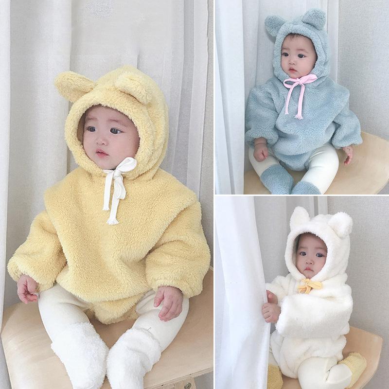 

Newborn Clothes For Baby Girls Winter Fleece Baby Boys Warm Jumpsuit Hooded Long Sleeve Ear Bodysuit Infant Pants, Pants white