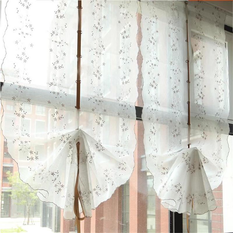 

Free Shipping Roman curtain finished balloon tube curtain lifting fan voile pastoral balcony lift short, White