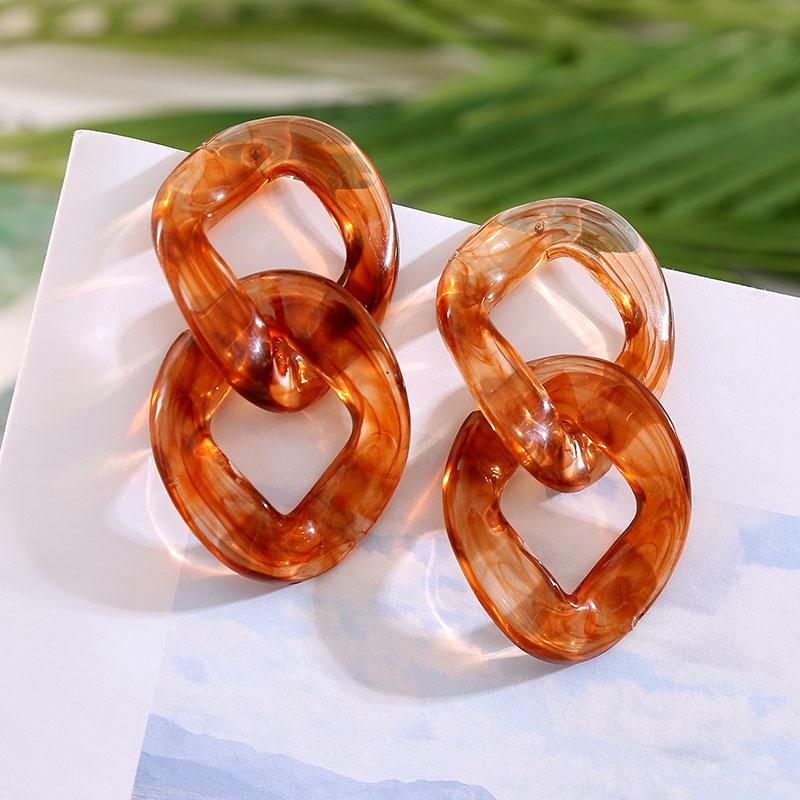 

New Vintage Geometric Long Chain Brown Acrylic Drop Earrings For Women Trendy Transparent Large Resin Earring Imitation Jewelry