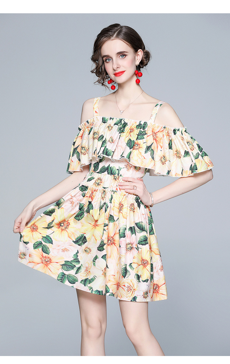 

Women's Short Dress Sexy Spaghetti Strap Ruffle Fashion Women's Printing Dresses Lady and Girl's Summer New Beach Vacation Dress, Black