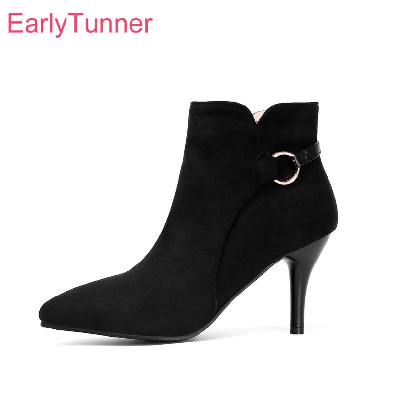 

Winter Brand New Elegant Black Brown Women Ankle Dress Boots High Heels Lady Shoes EA094 Plus Big Small Size 12 30 43 48, Beige
