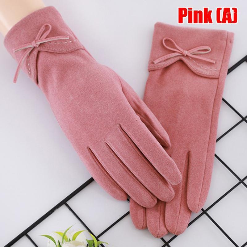 

Elegant Female Wool Touch Screen Gloves Winter Women Warm Cashmere Full Finger Leather Bow Dotted Embroidery Gloves1