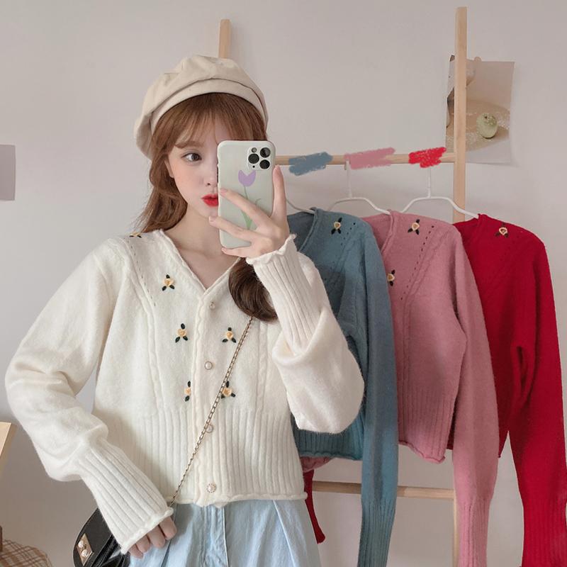 

Woman Jacket Autumn 2020 New Cardigan Sweater Women Knitted Sweaters Loose V-neck Short Coat Female Top Femme Chandails LXR1081, Blue