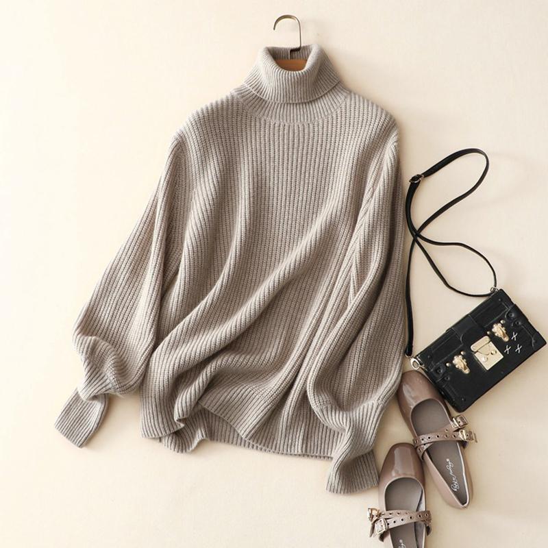 

100% cashmere turtleneck sweater women ribbed knit oversized winter thick pink pullovers, White