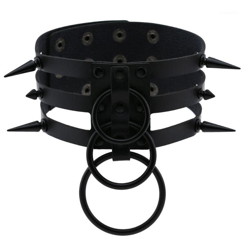 

KMVEXO 2020 New Fashion Women Black Rivet Leather Bondage Choker Punk Circle Spike Goth Collar Harajuku Necklace Emo Jewelry1