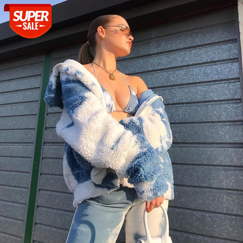 

Tie Dye Print Furry Teddy Coat Women Autumn Winter Oversized Faux Fur Jacket Ladies Turn Down Collar Bear Overcoat #0O1l, Black;brown