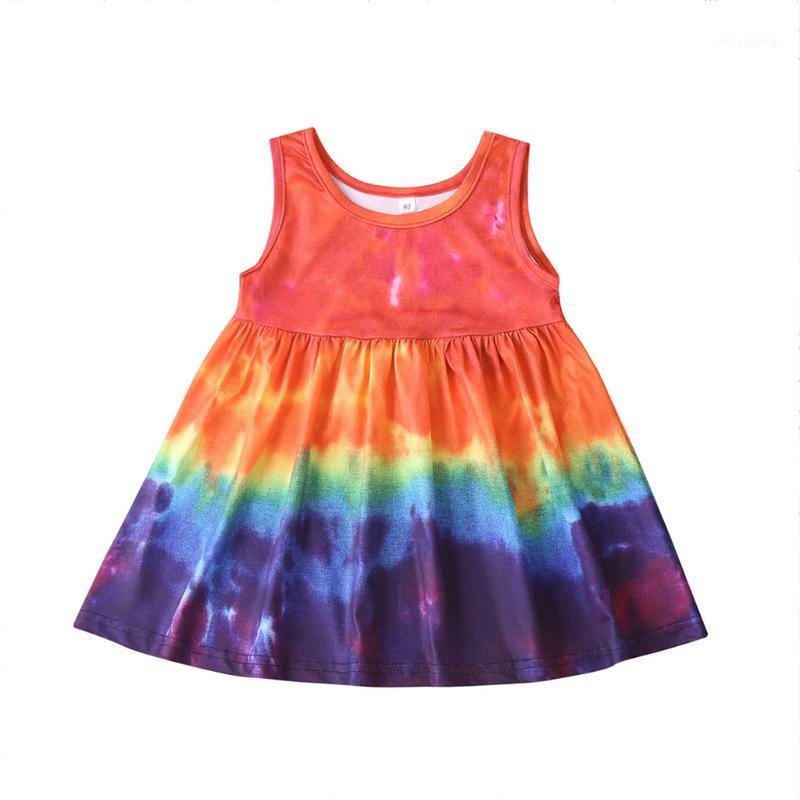 

Kids Baby Girls Sweet Dress Summer Casual Sleeveless Tie-dye Round Neck Korean Princess Mini Dress Sundress1, Orange