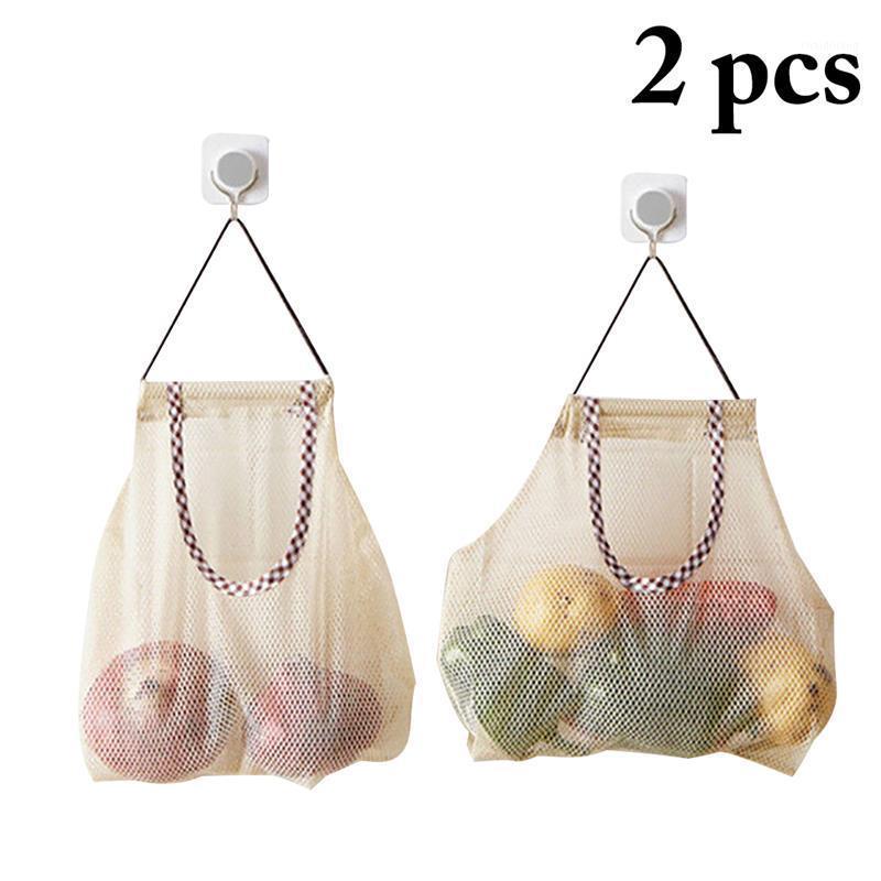 

2pcs Reusable Cotton Vegetable Bags Home Kitchen Fruit And Vegetable Storage Hanging Mesh Bags With Drawstring Washable1