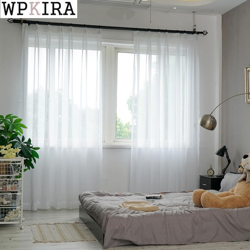 

Modern Simple White / Blue the Cross Embroider Cotton Linen Curtain Tulle Fabric Curtains For Living Room 035&30