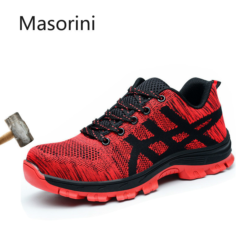 

Work Shoes Men Indestructible Steel Toe Boots Safety Shoes Men Sneakers Breathable Non-slip Mens Safety Shoes Chaussure Securite 201019, Red
