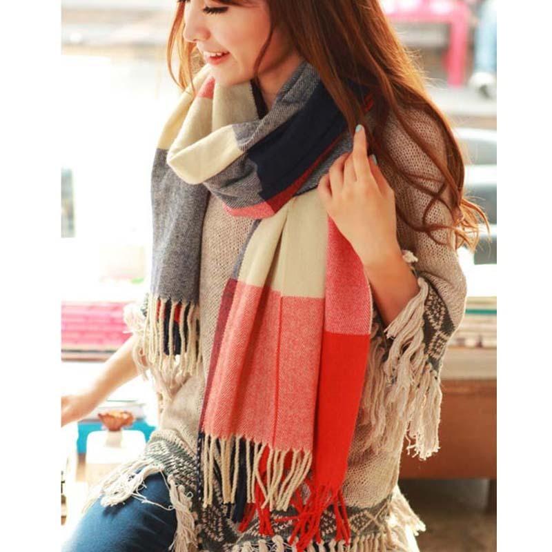 

Scarves 190*50cm Autumn Winter Female Wool Plaid Scarf Women Cashmere Wide Lattice Long Shawl Wrap Blanket Warm