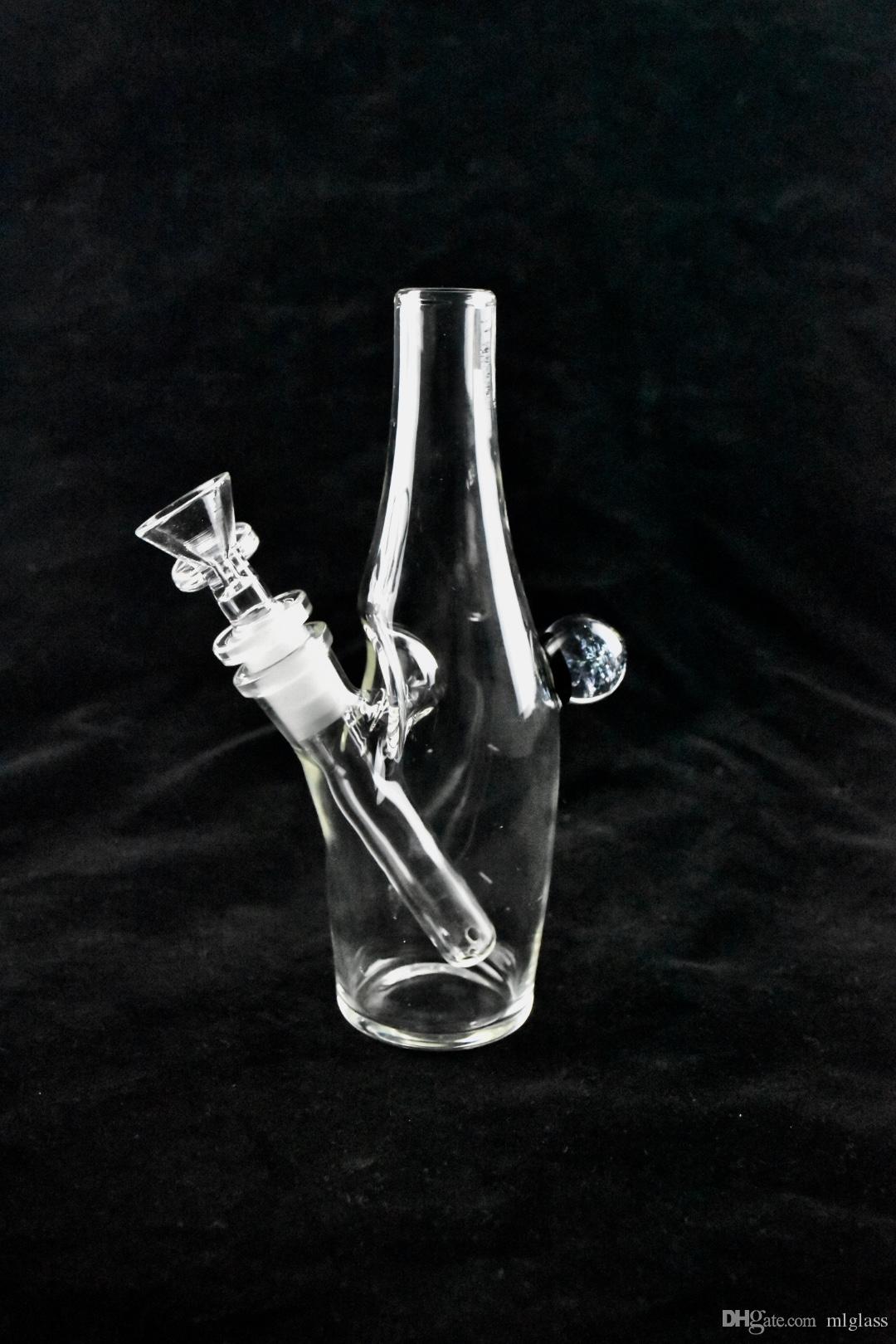 

Vase type fine mouth sky blue glass water pipe