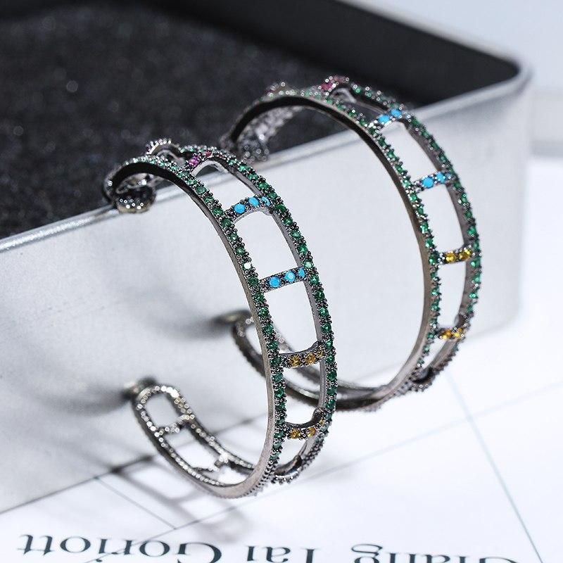 

Luxury Fashion Big Circle Wide Cubic Zirconia Stone Punk Earrings For Women Accessories Hoop Earrings