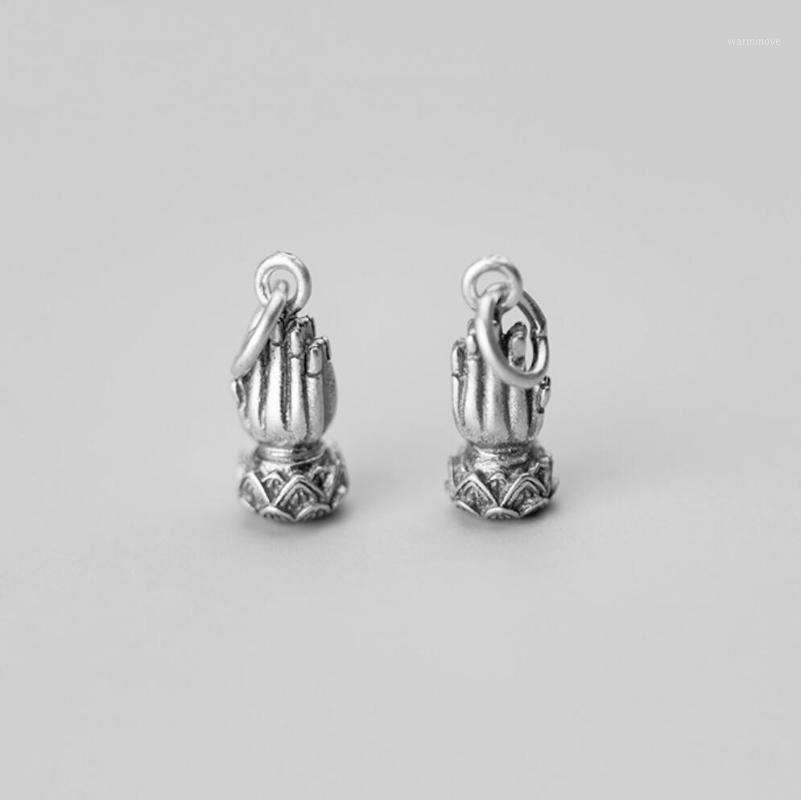 

925 Sterling Silver Buddhism Prayer Lotus Charm Pendant DIY Jewelry A28371