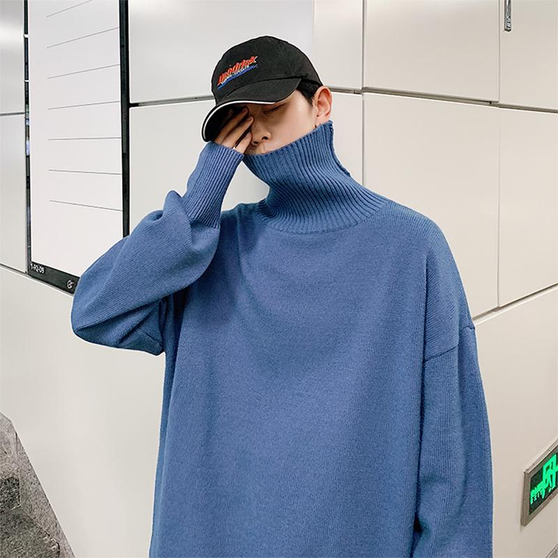 

Casual Loose Man Sweaters Pullover Turtleneck Knitted Oversized Long Sleeve Man Sweaters Pull Hiver Men's Clothing DB60MY, Black