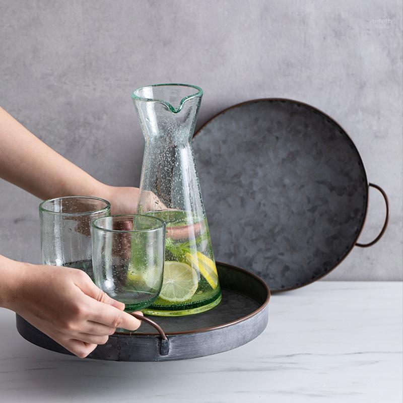 

European Retro Round Iron Plate With Handles Metal Vintage Bread Tray Home Decoration Garden Restaurant Table Photographing1