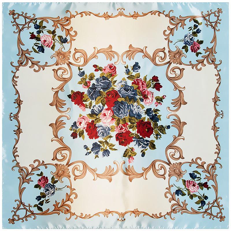 

2020 New Arrival 90cm*90cm brand Big Size Fashion Silk Square Scarf Women High Quality Rose flower Shawl Hijab1
