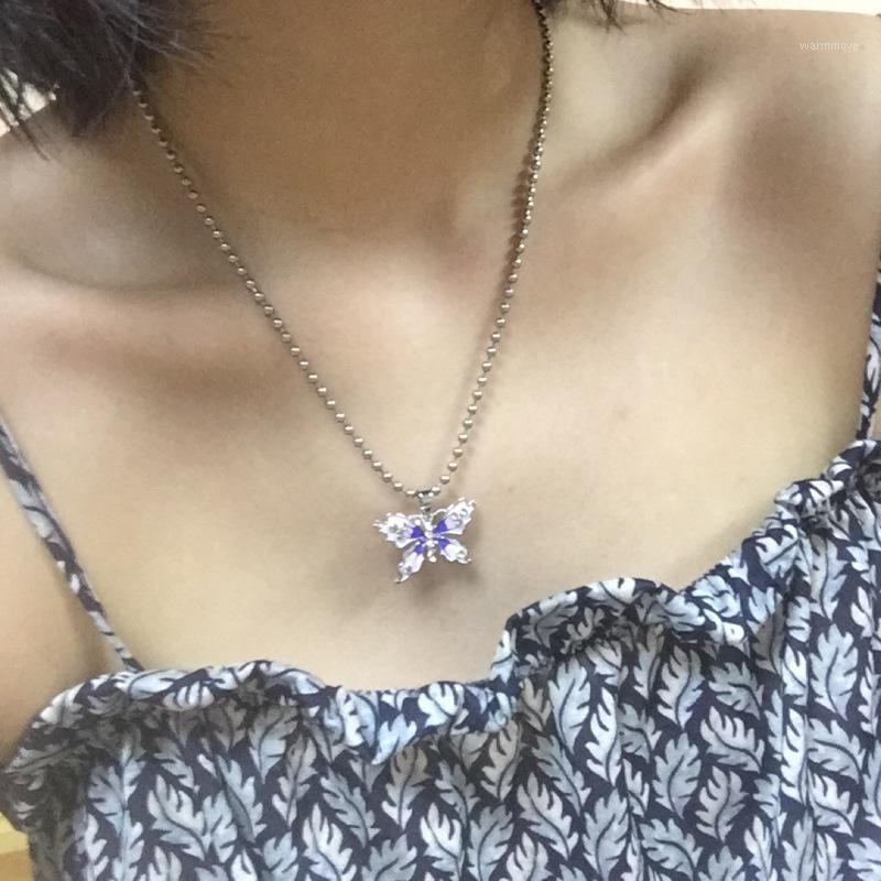 

New Hiphop Crystal Butterfly Pendant Stainless Steel Necklace,Harajuku Choker Party Jewelry for Women Man Friendship Girl Gifts1