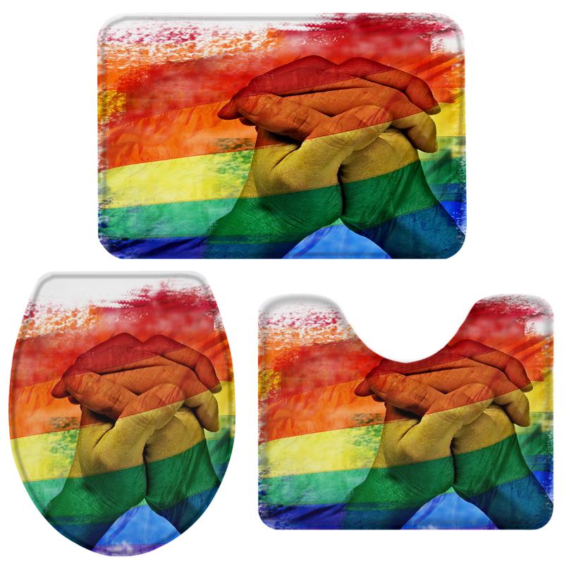 

Rainbow Hand Bathroom Set Toilet Cover Mat Pedestal Rug Non-Slip Bathroom Accessories Set Home Doormat