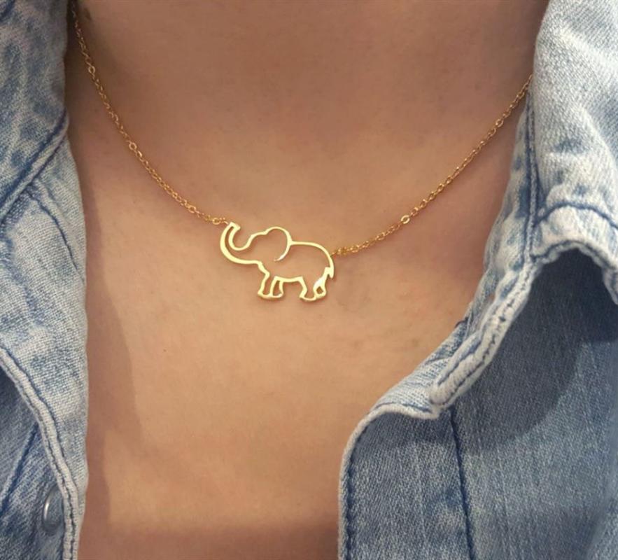 

Cute Origami Elephant Pendant Necklace Women Animal Jewelry Stainless Steel Gold Chain Lucky Elephant Contour Choker Bijoux Femm