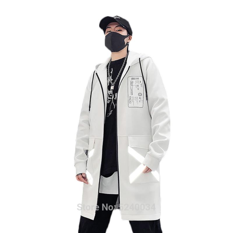 

Cool boy Hip Hop Street Casual Fashion Trench Coat Men Hooded Printing Long Sleeve Mens Windbreaker Pocket Trench Jackets, Black