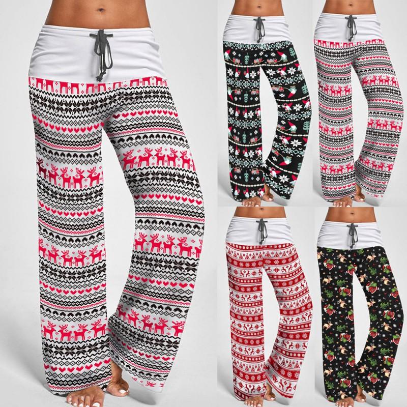 

Christmas Pants For Women Trousers Autumn Print Loose Wide Leg Loose Elastic High Waist Tie Straight Casual Pants, Black