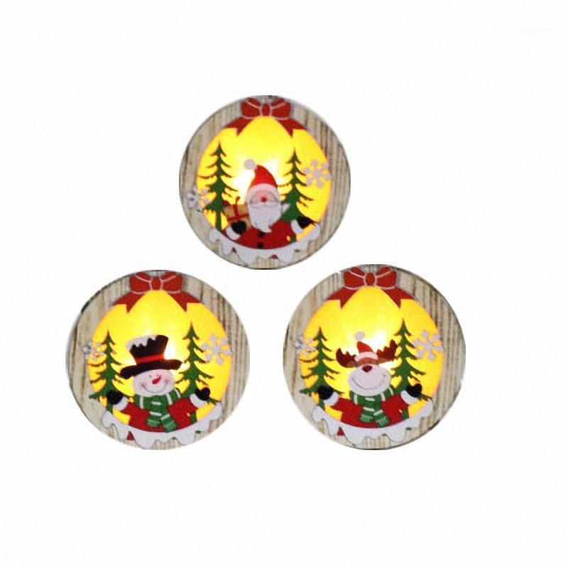 

3Pcs Round Christmas Decor Wooden Hanging Lamp Ornament Elk Snowman LED Light Santa Claus Deer Cart Luminous Lamp1