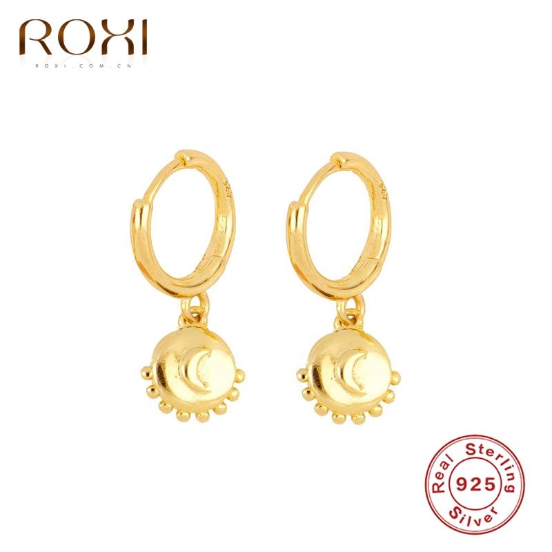 

Hoop & Huggie ROXI Geometry Glossy Sun Moon Earrings For Women Ear Cartilage 925 Sterling Silver Pendientes Wedding Jewelry