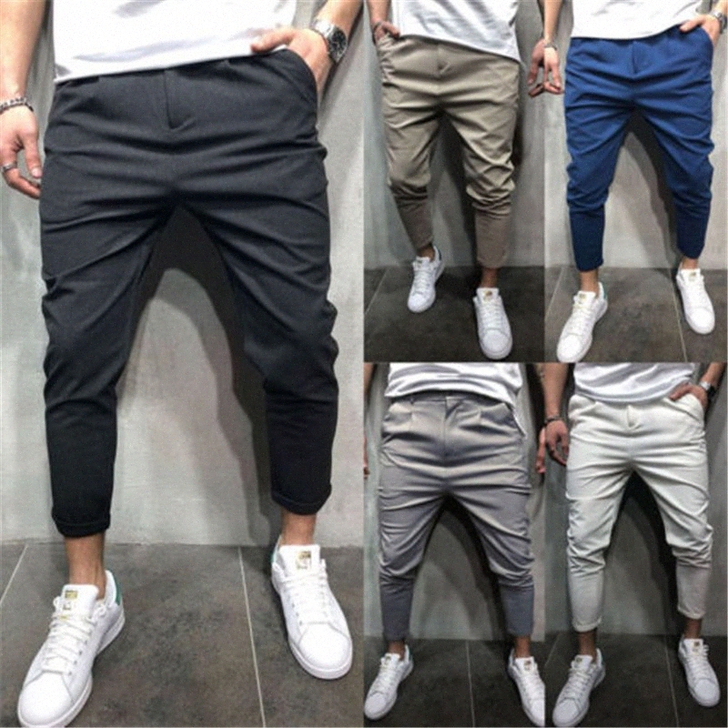 

Men Pants Hip Hop Harem Joggers Pants Male Two pockets Pencil Trousers Mens Joggers Solid Shrink Ankle Sweatpants yNe9#, White