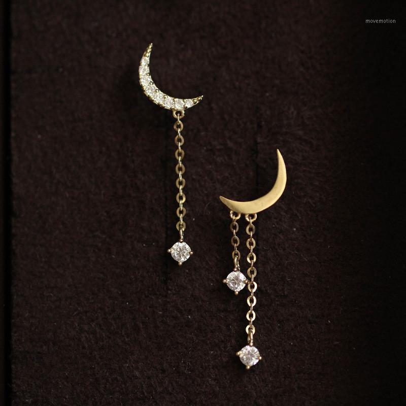 

925 Sterling Silver 14k Gold Bohemian Classic Moon Crystal Tassel Earrings Women Simple Wedding Jewelry Accessories1