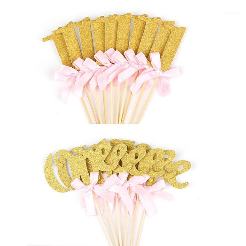 

6-10Pcs One Year Happy Birthday Cupcake Toppers 1st birthday boy girl Anniversary Decorations Baby Shower Cake Paper Supplies1