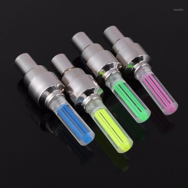 

Wholesale- 2Pcs Pair Bicycle Wheel Caps mountain Road Car LED Neon Gas Nozzle Glow Stick Light Cycling Tyre Tire spokes With Battery1