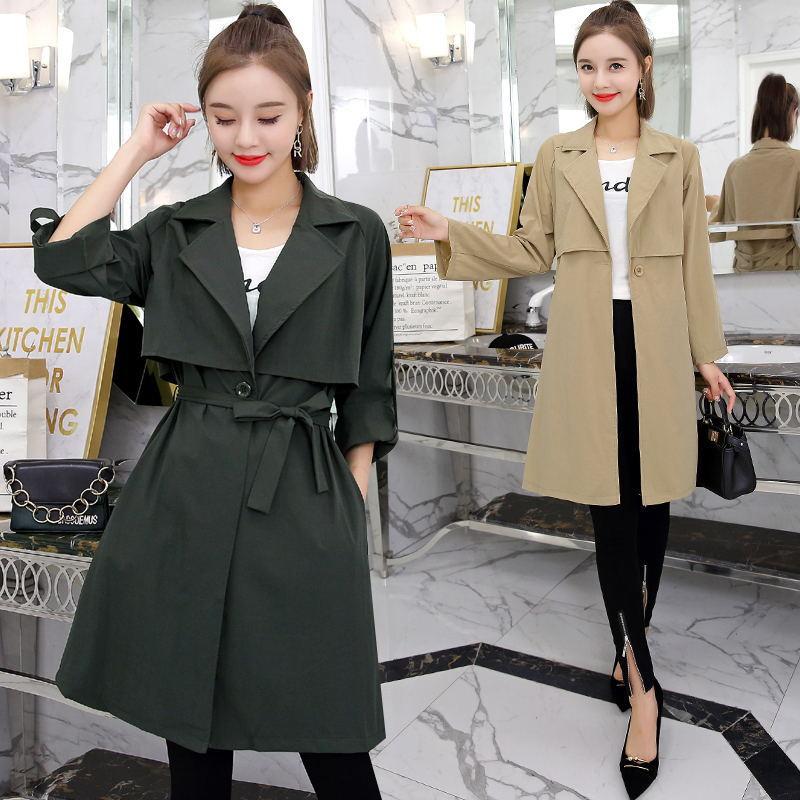 

Cheap Wholesale New Fashion 2020 Winter Hot Selling Women's Casual Windbreaker Long Trench coat with belt Female Trench, Black