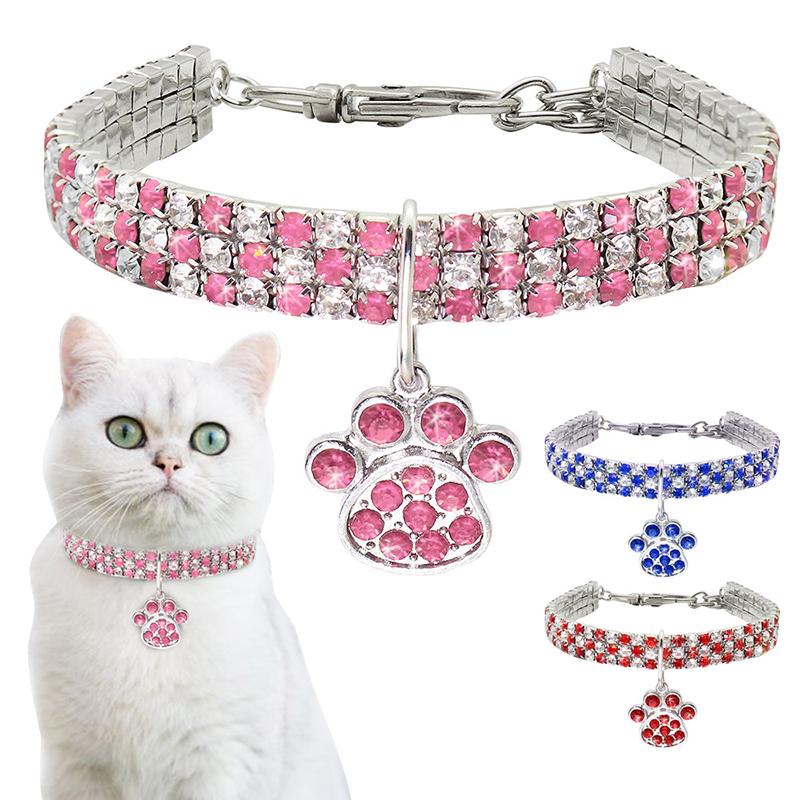 

Cat Dog Rhinestone Collar, Sparkly Pet Crystal Diamante Diamonds Elastic Necklace With Pendant Adjustable Sparkling Collar