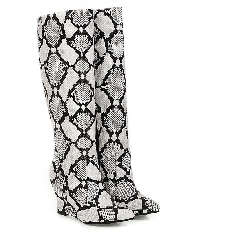 

SAGACE Women Over Fleeces Boots Snake Print Pointed Toe Wedges Plus Size Long Winter 2020 Thigh Cowboy Long Boots 1029, Ye