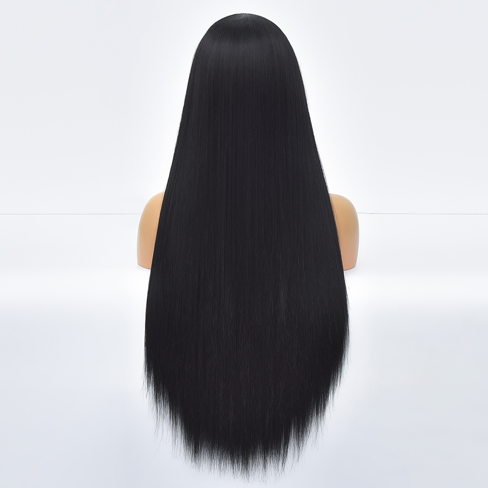 Costume Accessories Synthetic Lace Front Wig Long Straight Black Wigs For Women With Baby Hair 26inch Natural Cosplay Lace Frontal Perruque-image-749167493