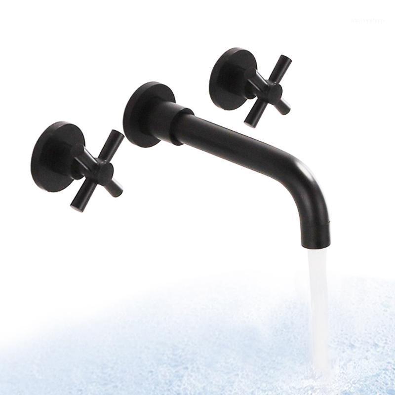 

Wall Mounted Double Cross Handle Bathroom Sink Faucet Bathroom basin faucet single-handle basin swivel matte black1