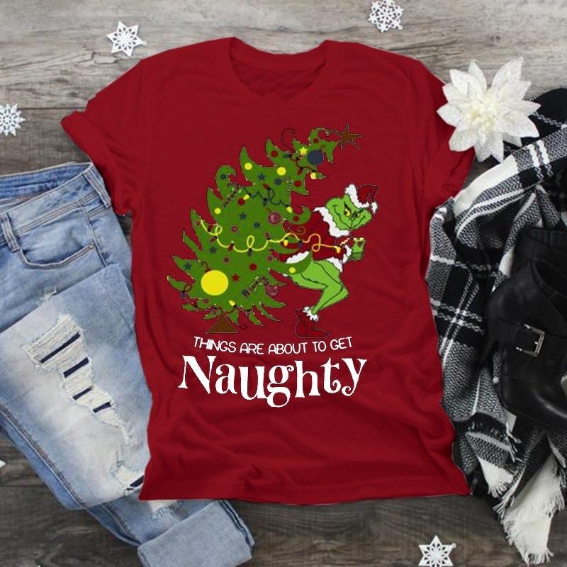 

Womens Loose Short Sleeves Blouses Soft Round Neck Christmas Tree Print T-Shirt, White