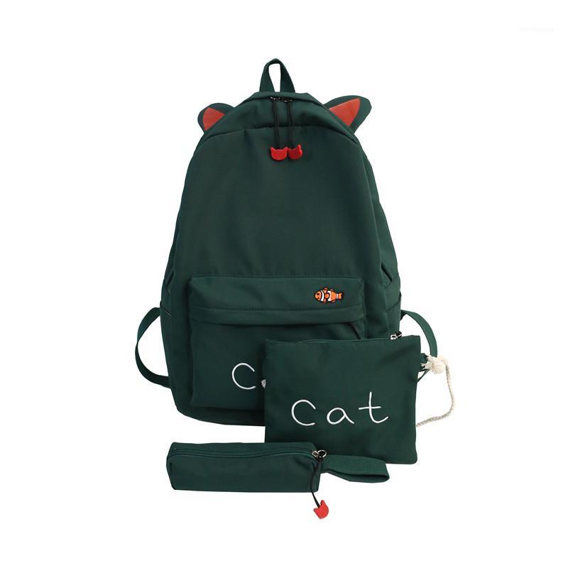 

2020 cat schoolbag for Teenage Girls 3 pcs school Nylon Backpack Cute Cartoon School Bag large capacity backpack with cat1, Black