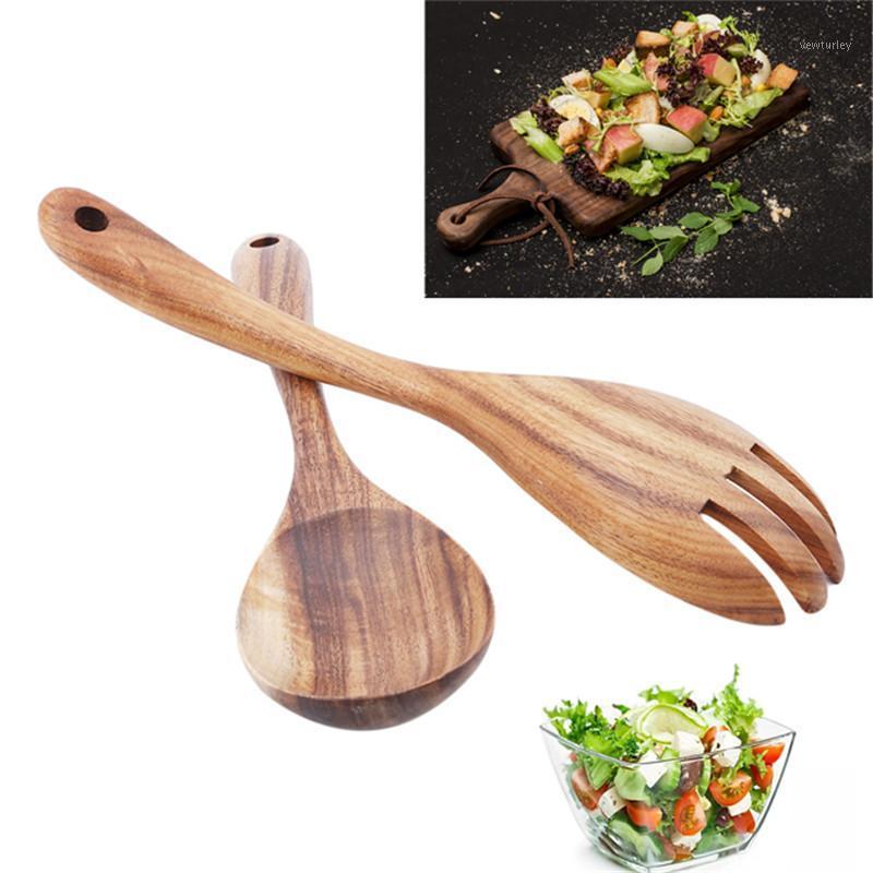 

Popular Kitchen Wooden Spoon Set Large Salad Dinner Serving Spoons Server Wood Fork Spoon Cutlery Set Wooden Utensils Tableware1