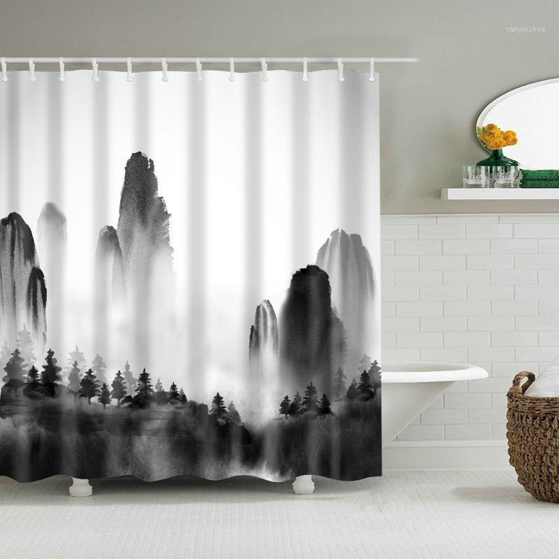 

Mountain 3D Green Bath Curtain Long 180x200cm Waterproof Polyester Blackout Shower Curtain for Bathroom1