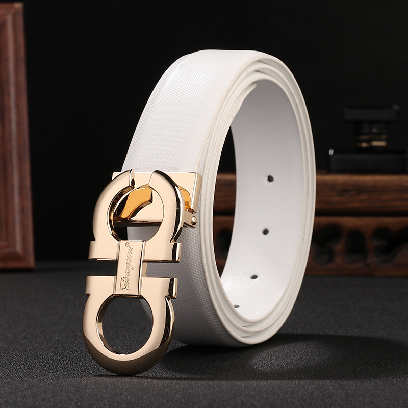 

Men's Leather Belt White Pearl Smooth Buckle Belt Net Red Belt, Black