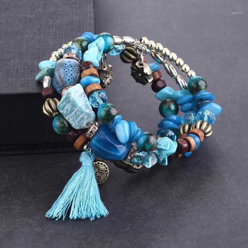 

Multilayer Crystal Tassel Charm Bracelets for Women Female Natural Stone Bracelet Wooden Beaded Wristband Jewelry pulseras femme1
