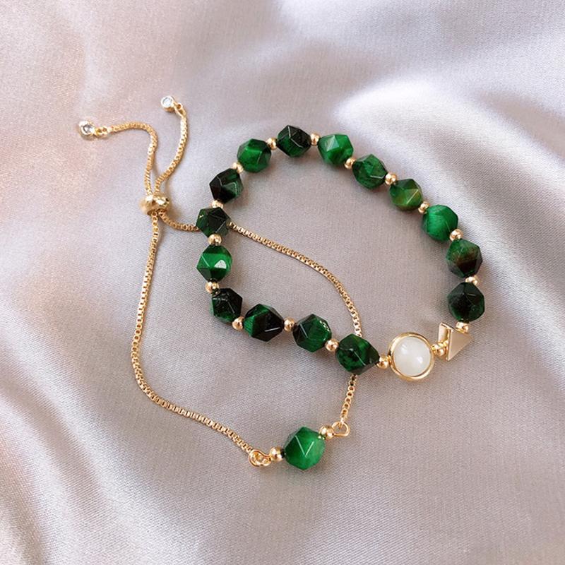 

2021 hot sale light luxury green bracelet female simple personality bracelet 2-piece set niche design adjustable