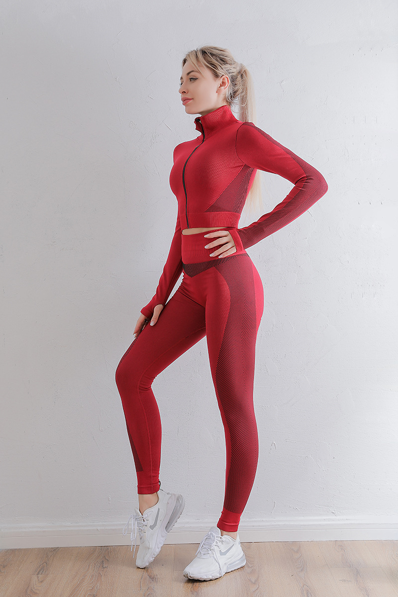 

Buy red sportswear and get 1 masks ladies sports tight long sleeve suit fitness long sleeve yoga seamless set, Khaki