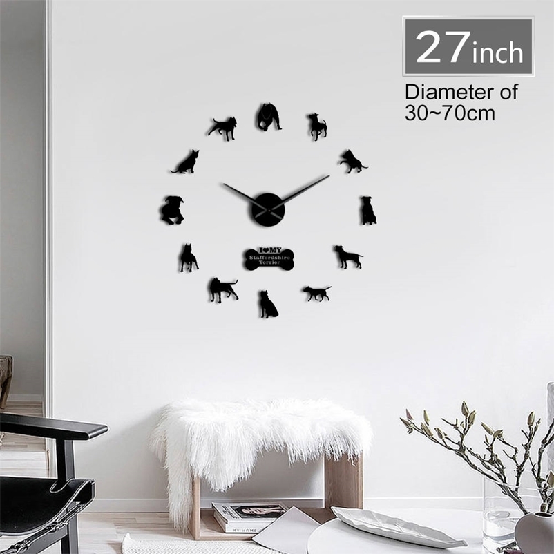 

Pit Bull Decorative 3D DIY Wall American Staffordshire Terrier Fashion Home Clock With Mirror Numbers Stickers 201212
