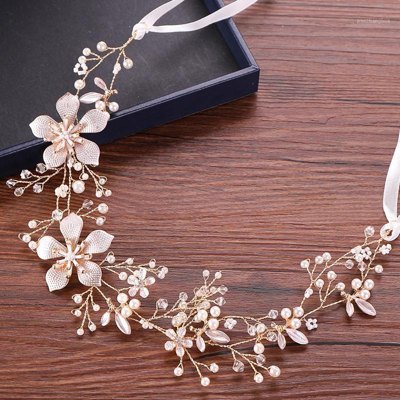 

Bridal Flower Wedding Headband Pearl Hair Ornaments Women Headbands Jewelry Bride Accessories Hairband Clips & Barrettes, Golden;silver